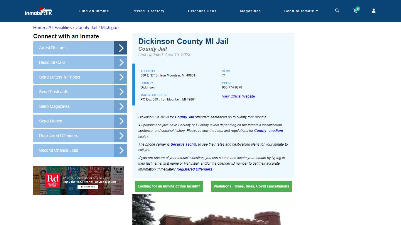 Dickinson County MI Jail - Inmate Locator - Iron Mountain, MI