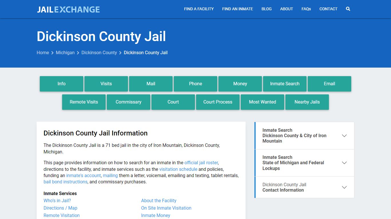Dickinson County Jail, MI Inmate Search, Information